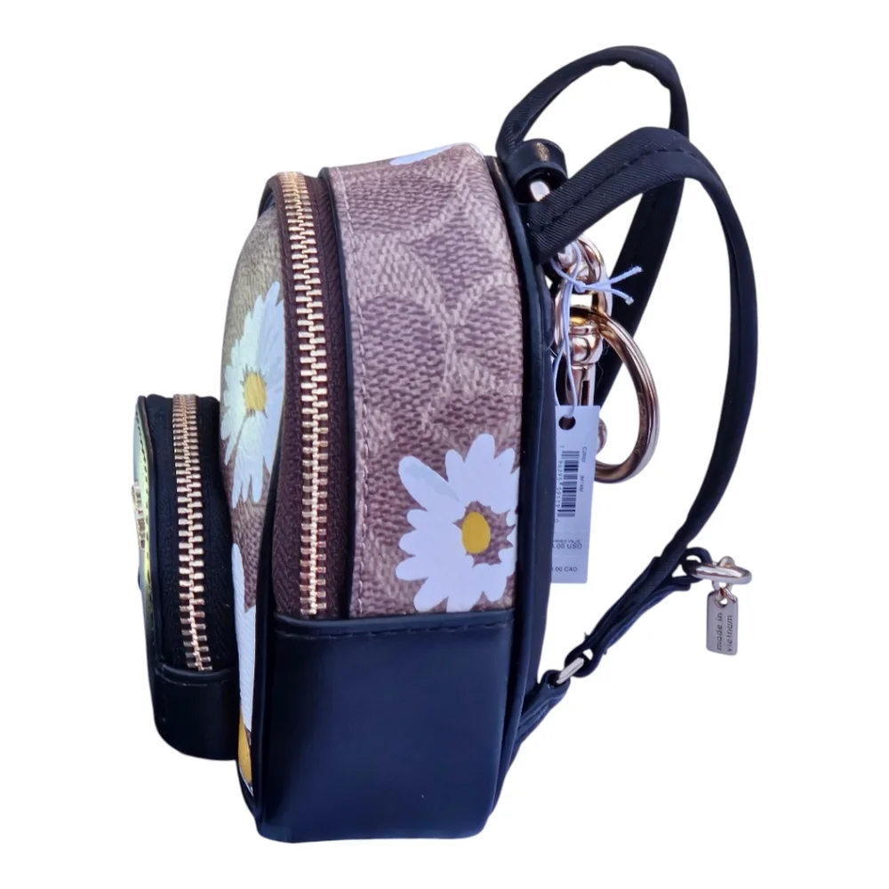 NWT Coach Mini Backpack Key Chain Charm with Daisy Print